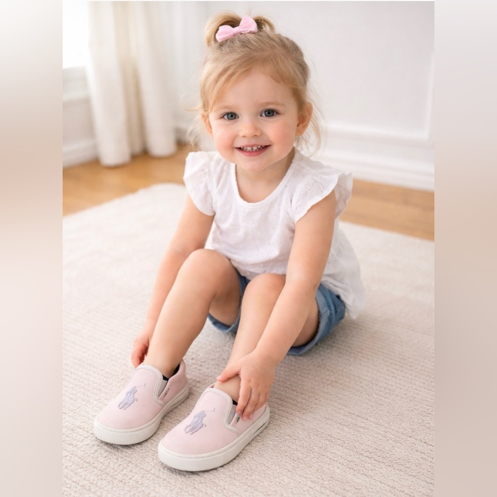 Polo Ralph Lauren Pink & White Harbour Slip-On Sneakers Size~ 8